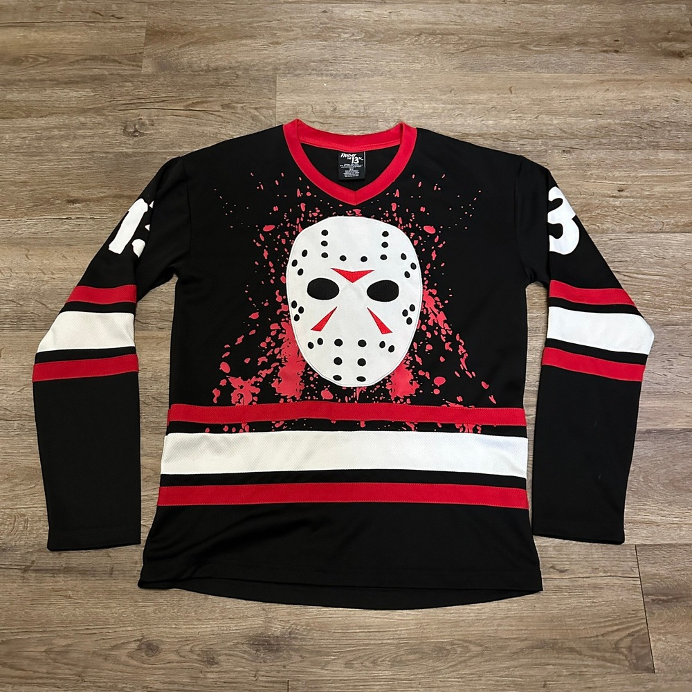 Friday the 13th Jason Voorhees Hockey Jersey Mens Sm Black Red Horror S 01405604